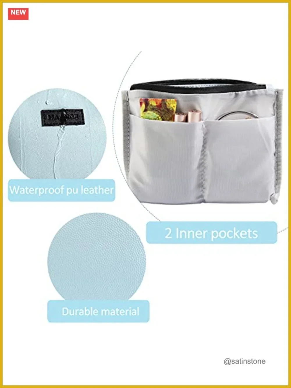Waterproof PU Leather Small Makeup Bag with Zipper, Travel Cosmetic Pouch with